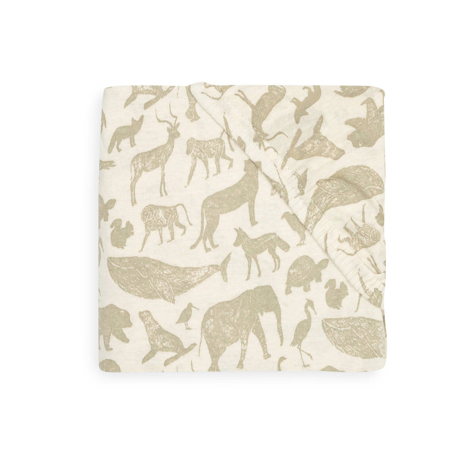 Jollein katoenen jersey ledikant hoeslaken 70x140cm Animals Olive Green