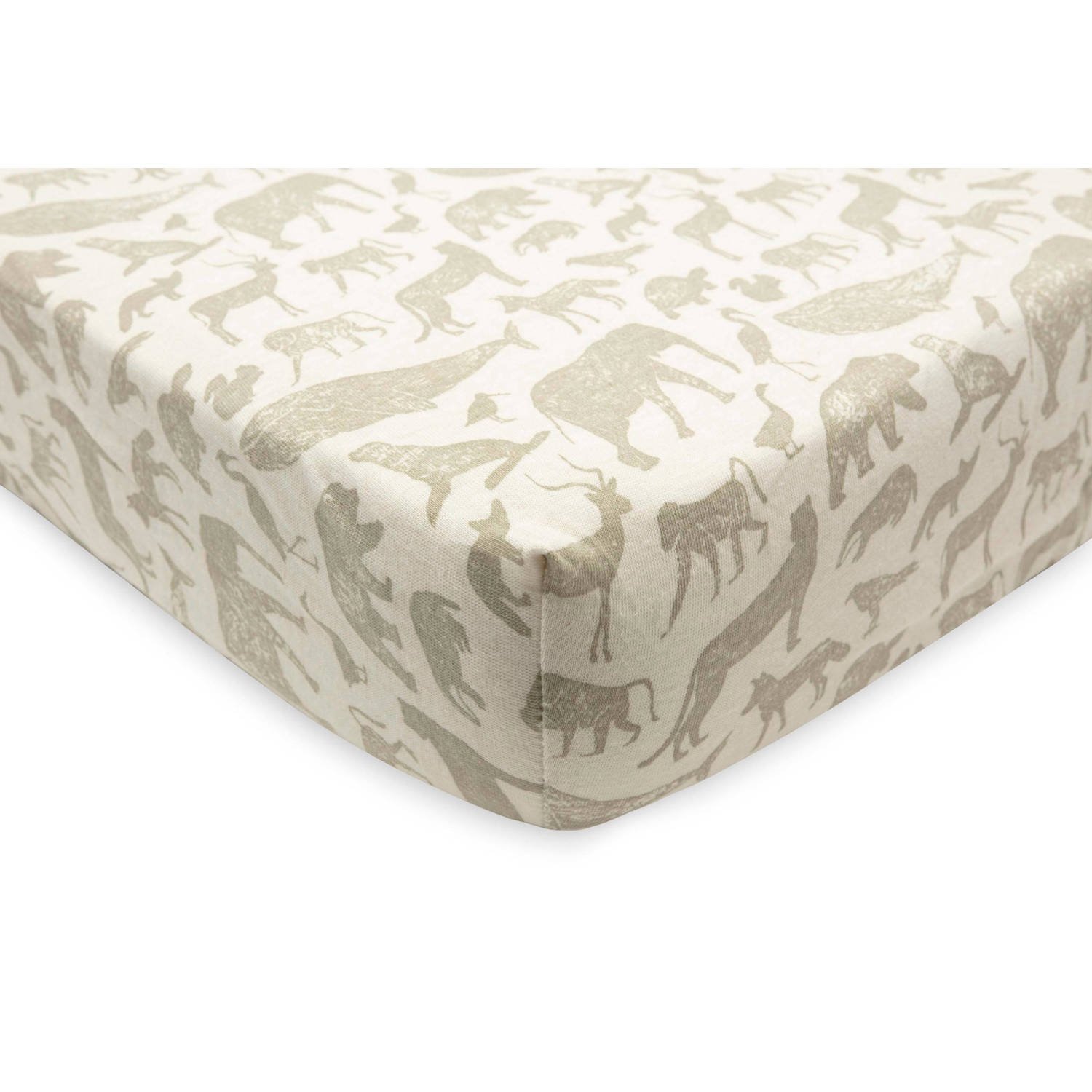 Jollein katoenen jersey ledikant hoeslaken 70x140cm Animals Olive Green Kinderhoeslaken Groen