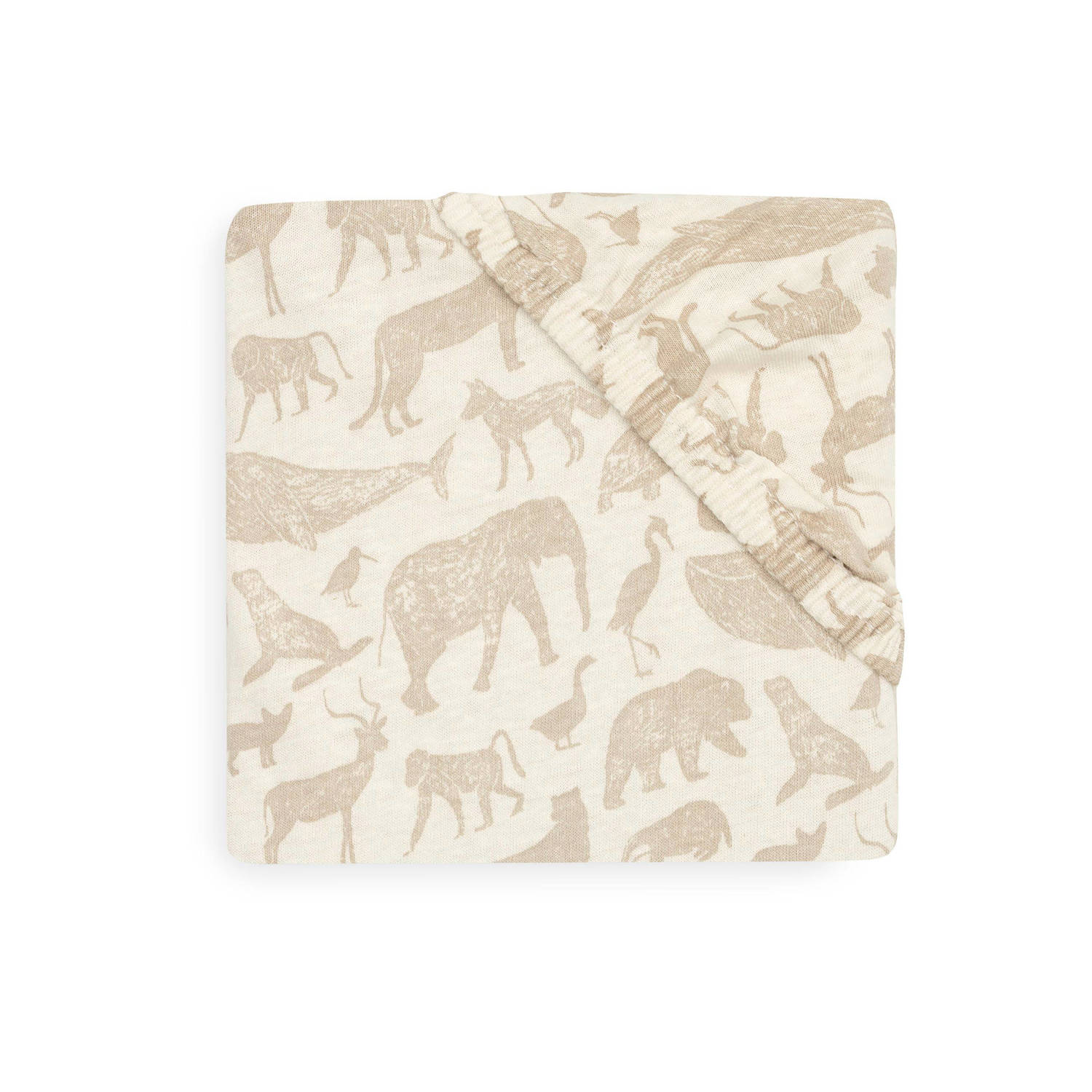 Jollein katoenen jersey ledikant hoeslaken 70x140cm Animals Nougat