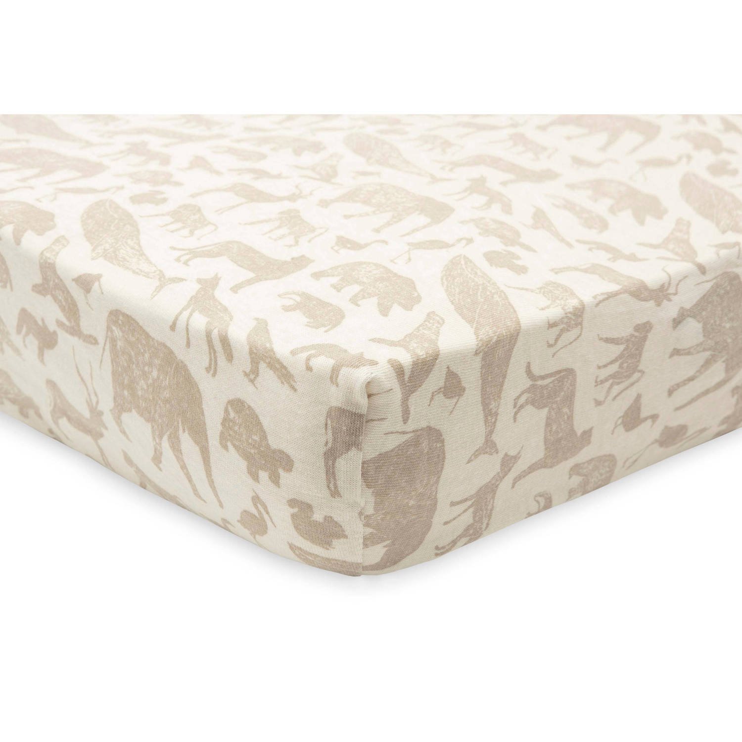 Jollein katoenen jersey ledikant hoeslaken 70x140cm Animals Nougat Beige
