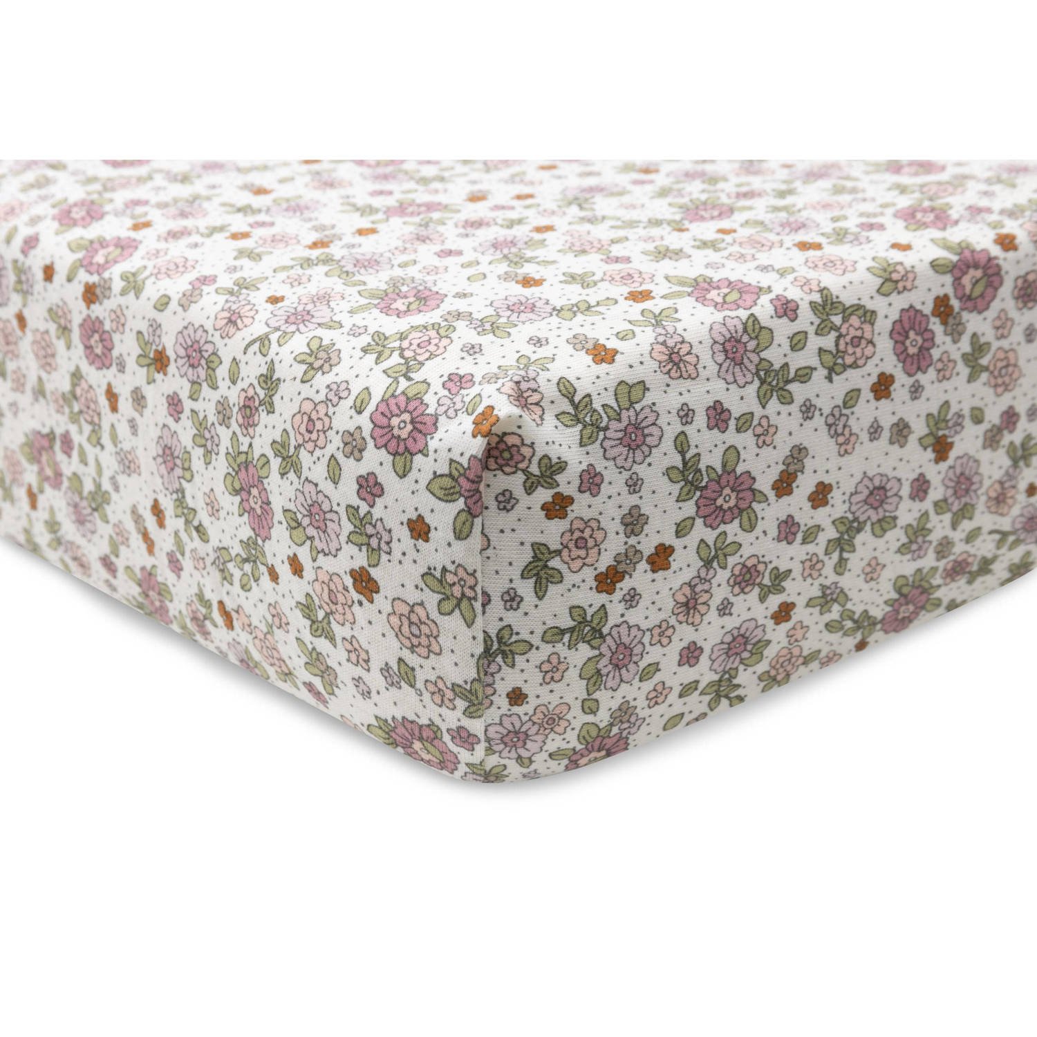 Jollein katoenen jersey ledikant hoeslaken 70x140cm Retro Flowers Roze