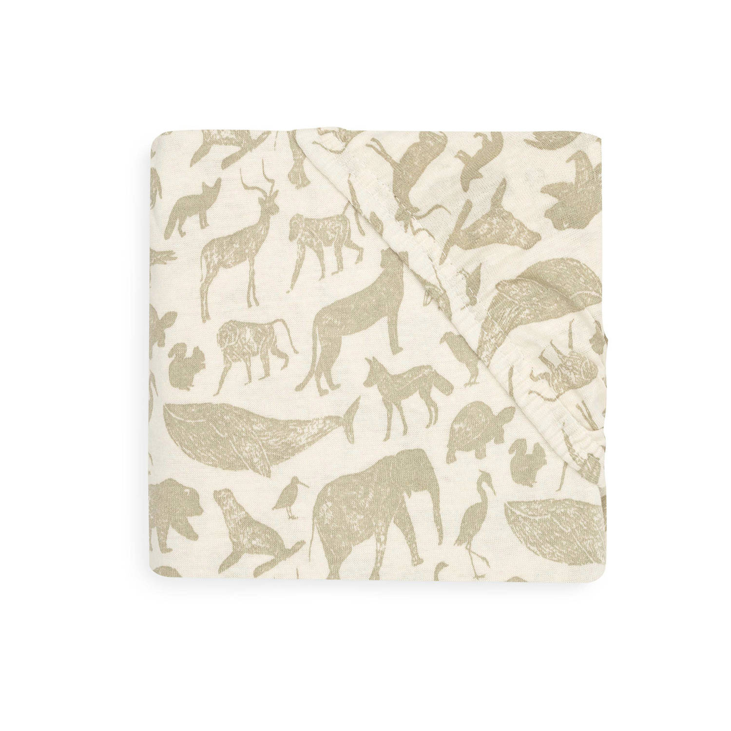 Jollein katoenen jersey ledikant hoeslaken 60x120cm Animals Olive Green