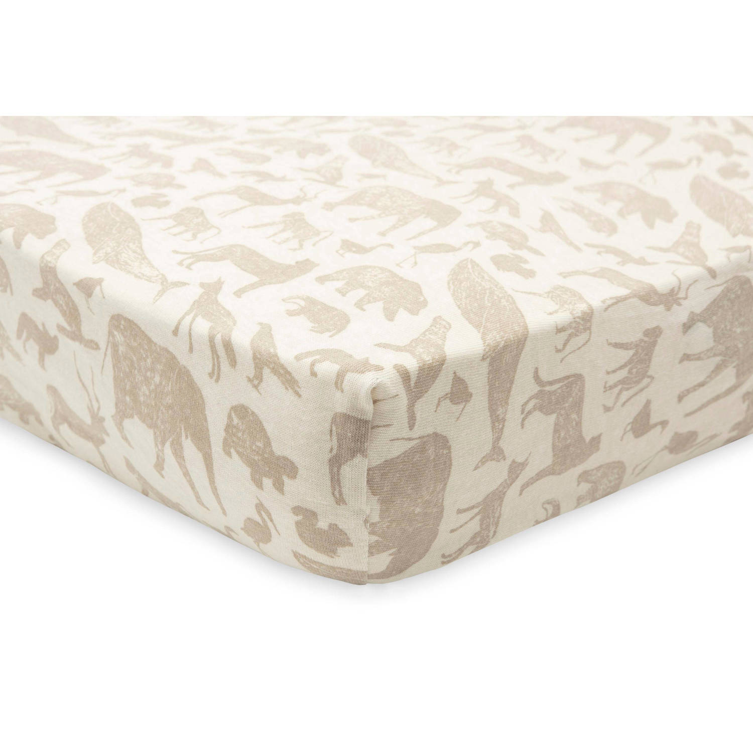 Jollein katoenen jersey wieg hoeslaken 40 50x80 90cm Animals Nougat Beige