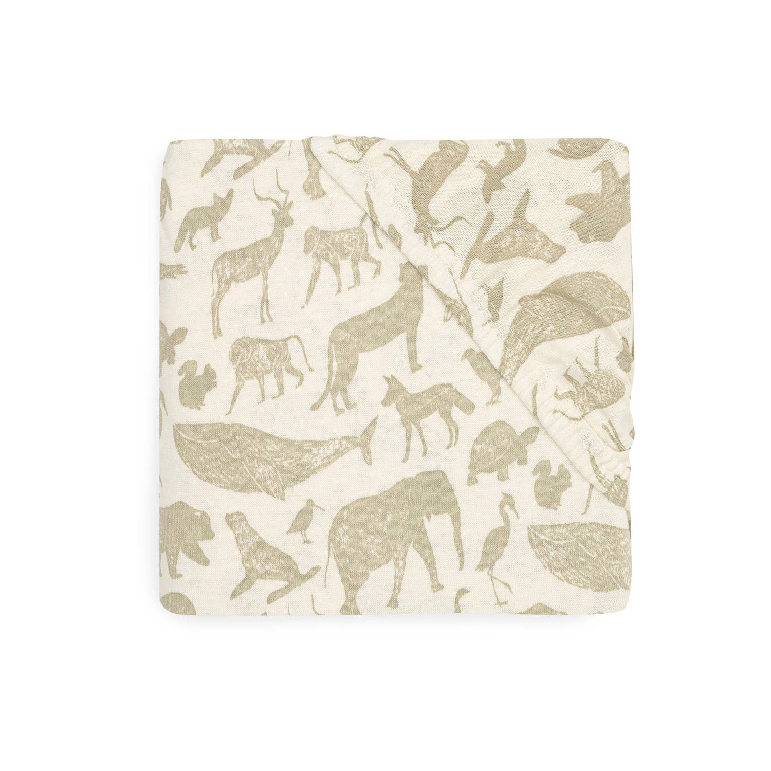 Jollein katoenen jersey wieg hoeslaken 40 50x80 90cm Animals Olive Green