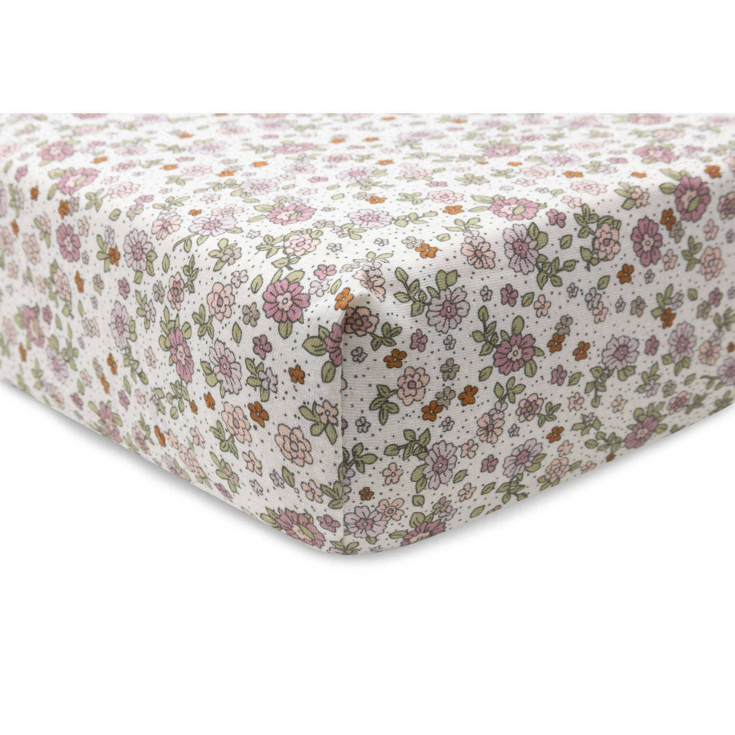 Jollein katoenen jersey ledikant hoeslaken 60x120cm Retro Flowers Roze