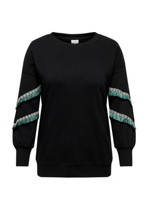 sweater CARNIKKI met franjes zwart/groen/wit