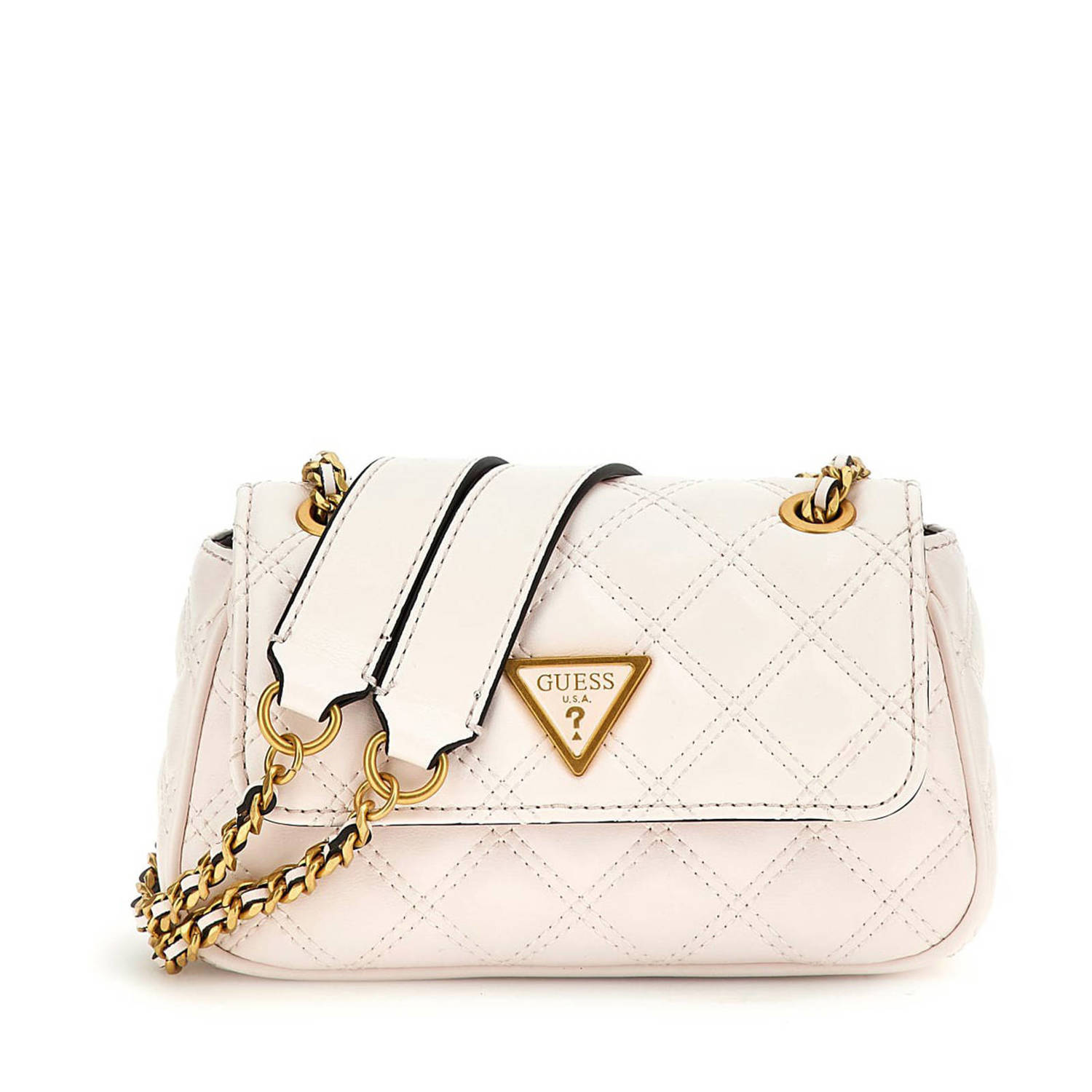 GUESS doorgestikte crossbody tas Giully ecru