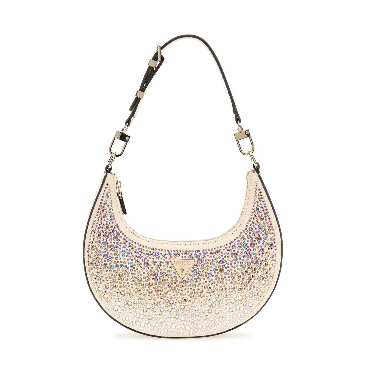 GUESS schoudertas Lua met strass goudkleurig