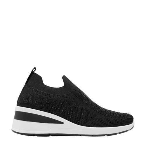 Graceland slip-on sneakers met sleehak en steentjes zwart afbeelding