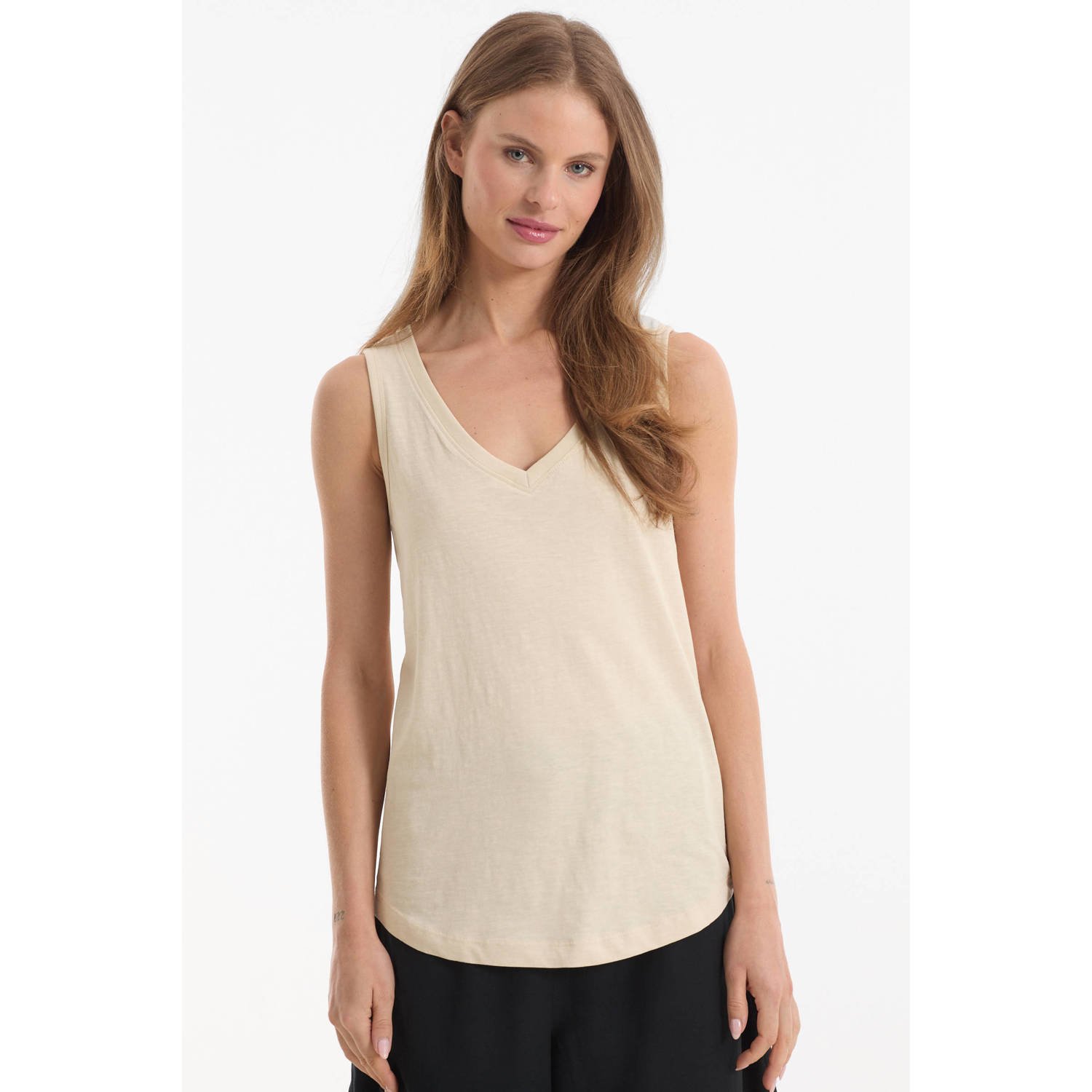 Anytime hemd met V-hals beige