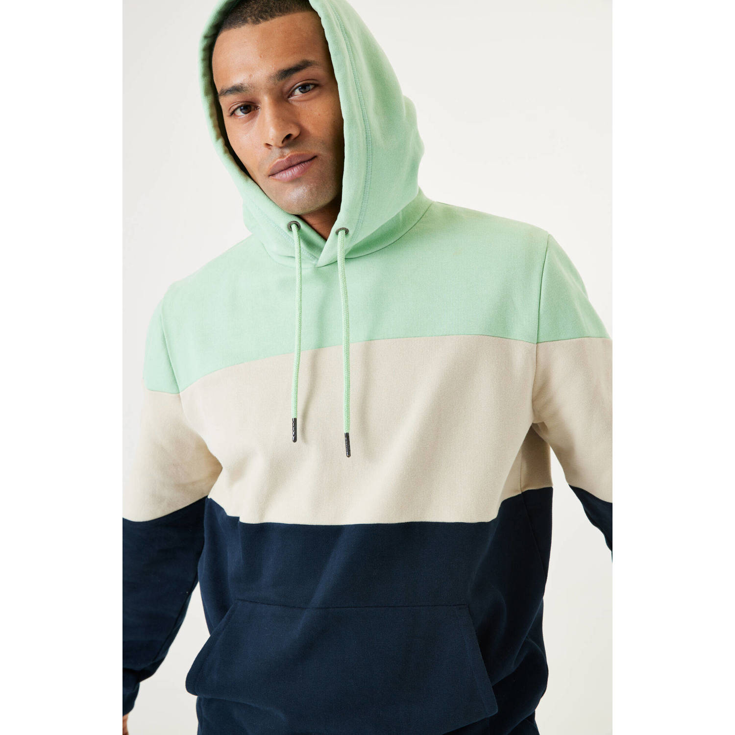 Garcia gestreepte hoodie donkerblauw beige groen