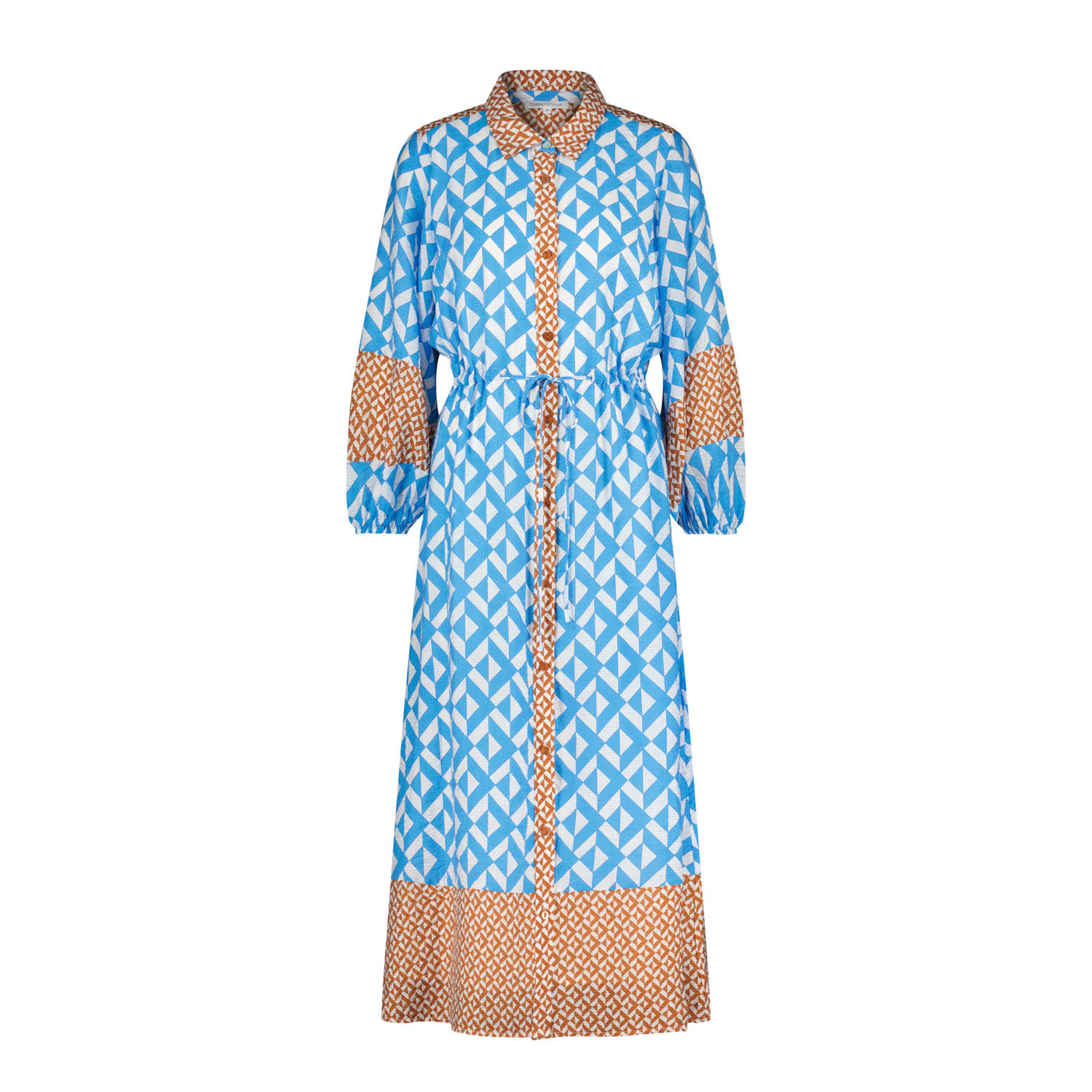 Tramontana blousejurk met all over print en ceintuur blauw terra ecru