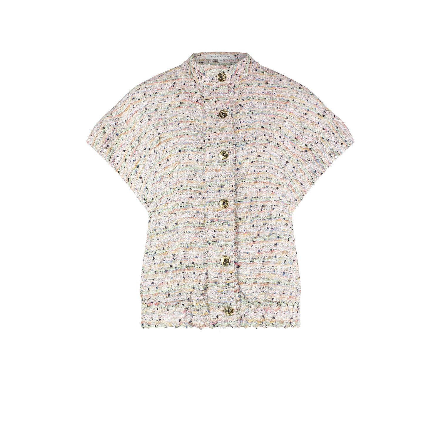 Tramontana tweed vest met all over print creme lichtroze mintgroen