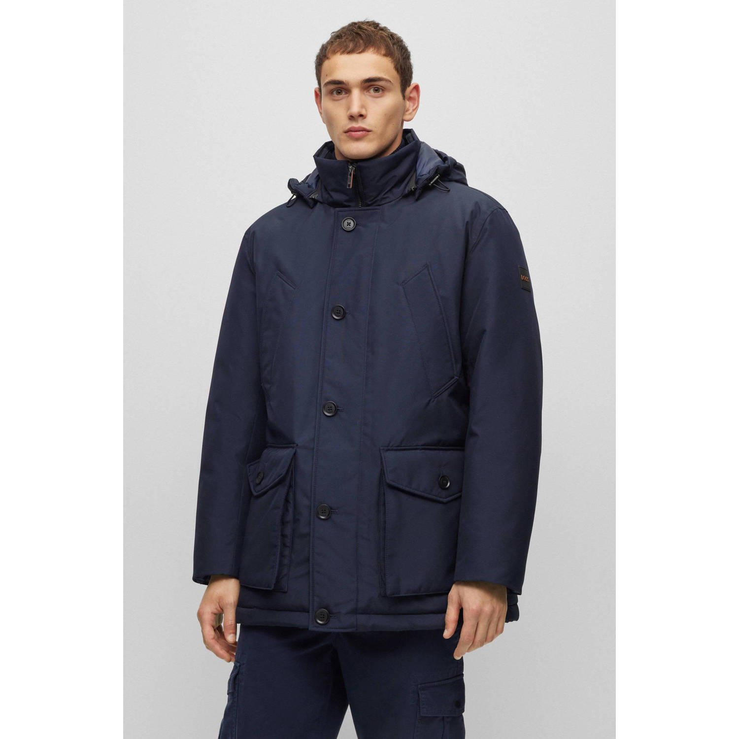 BOSS Green Relaxed fit parka van Boss Menswear Blue Heren