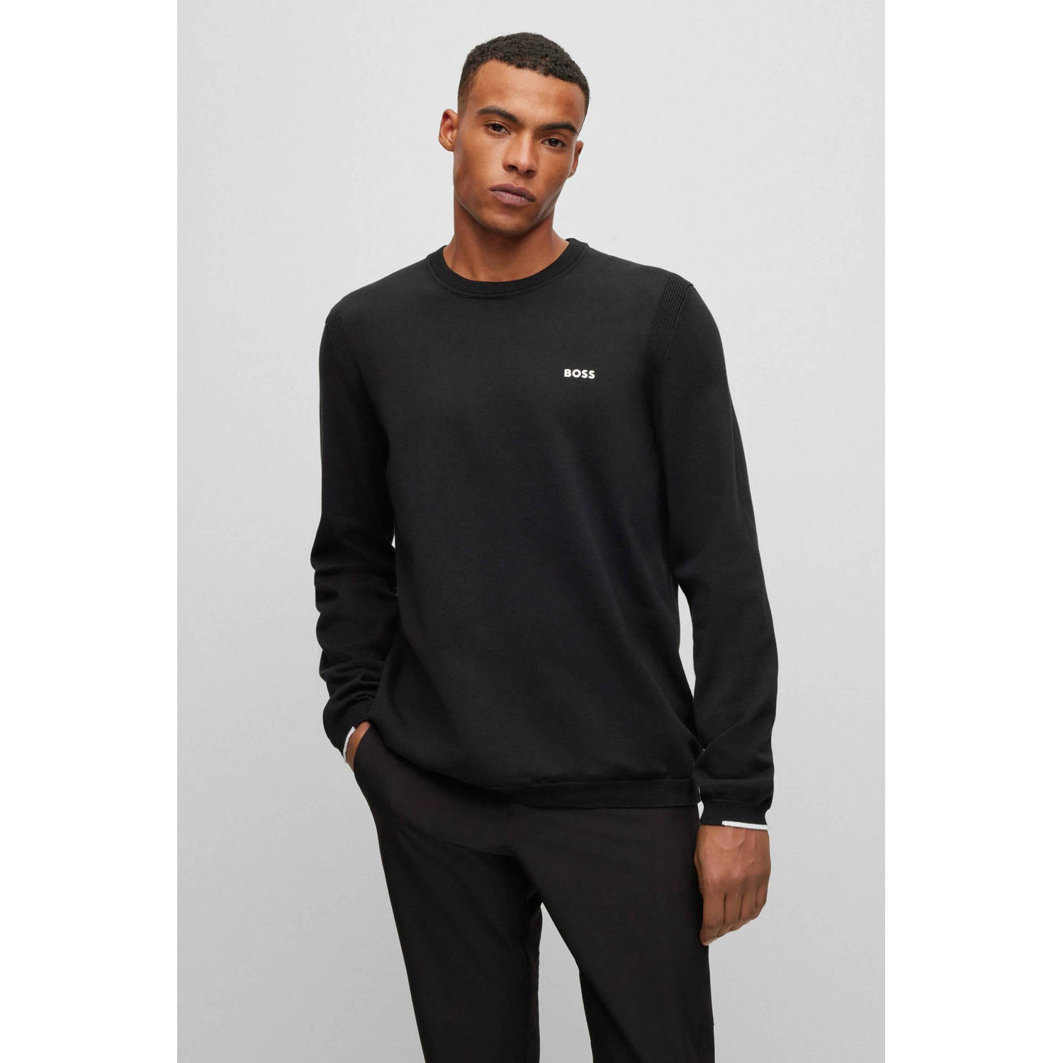 Hugo Boss Casual Zwarte Katoenen Gebreide T-Shirt Black Heren