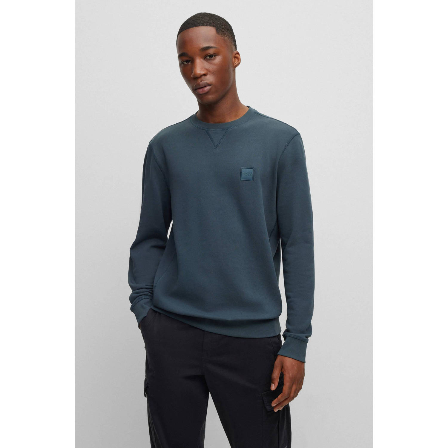 Hugo Boss Groene Crew Neck Sweatshirt Geborsteld Katoen Green Heren