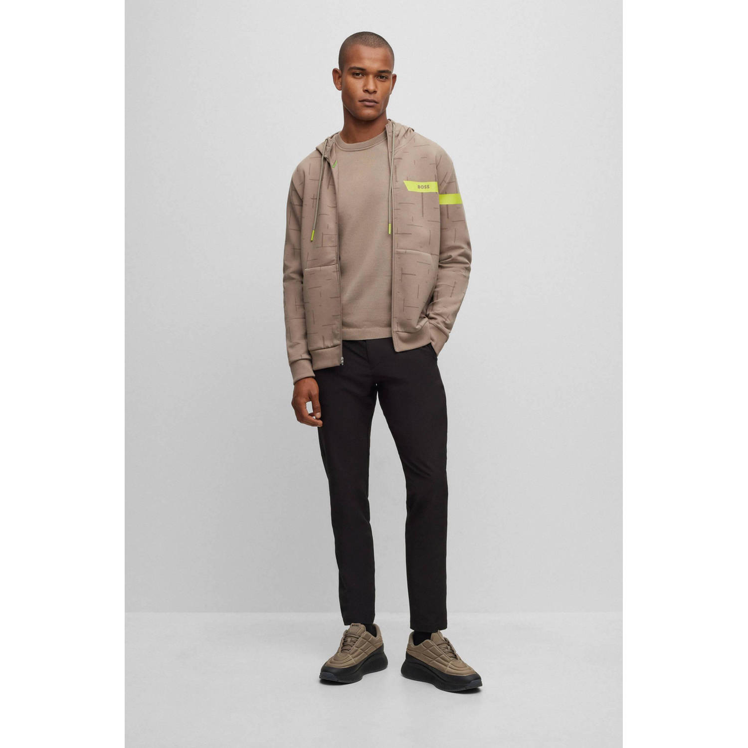 BOSS gebreide trui Ever-X met logo beige