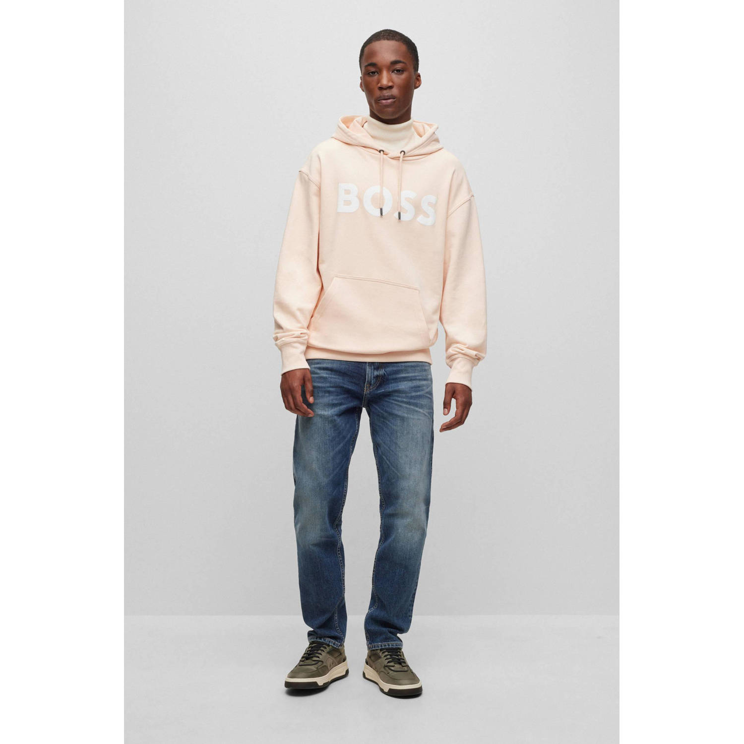 BOSS hoodie WebasicHood met logo open beige