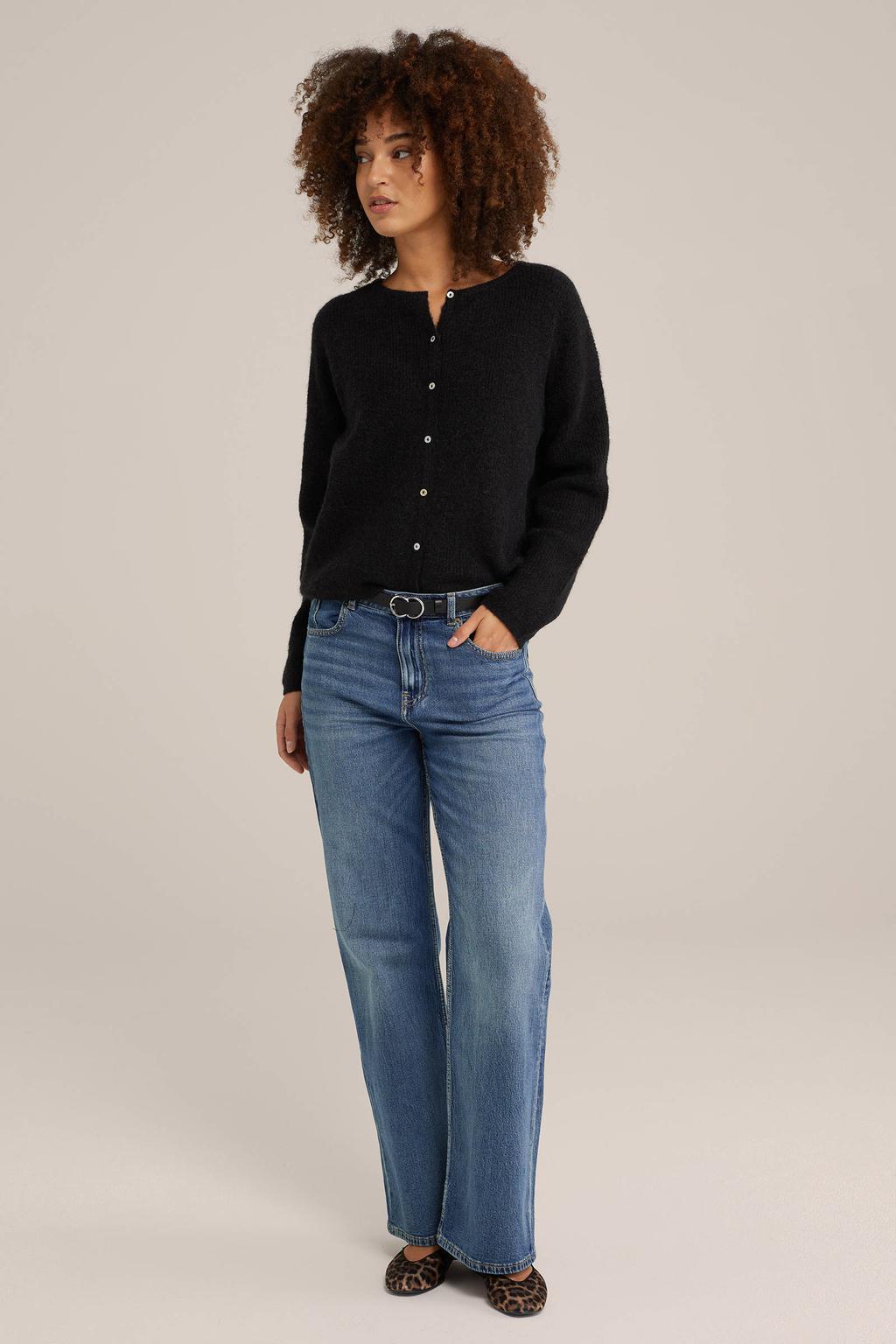 Zwarte dames WE Fashion fijngebreid vest met lange mouwen, ronde hals en knoopsluiting