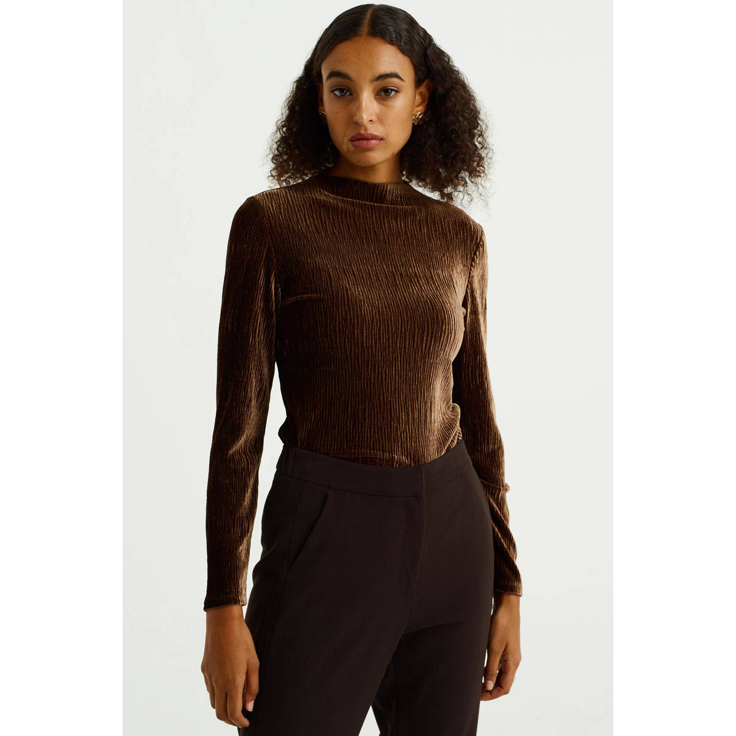 WE Fashion top met textuur lichtbruin