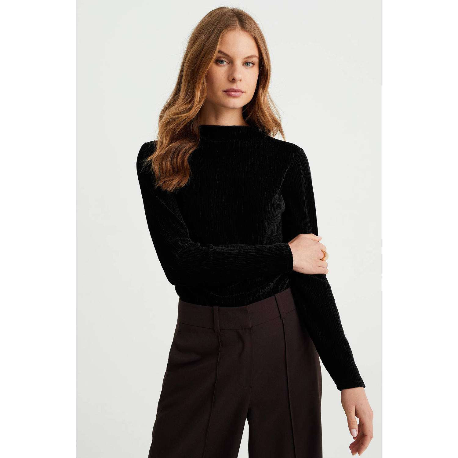 WE Fashion top met textuur zwart
