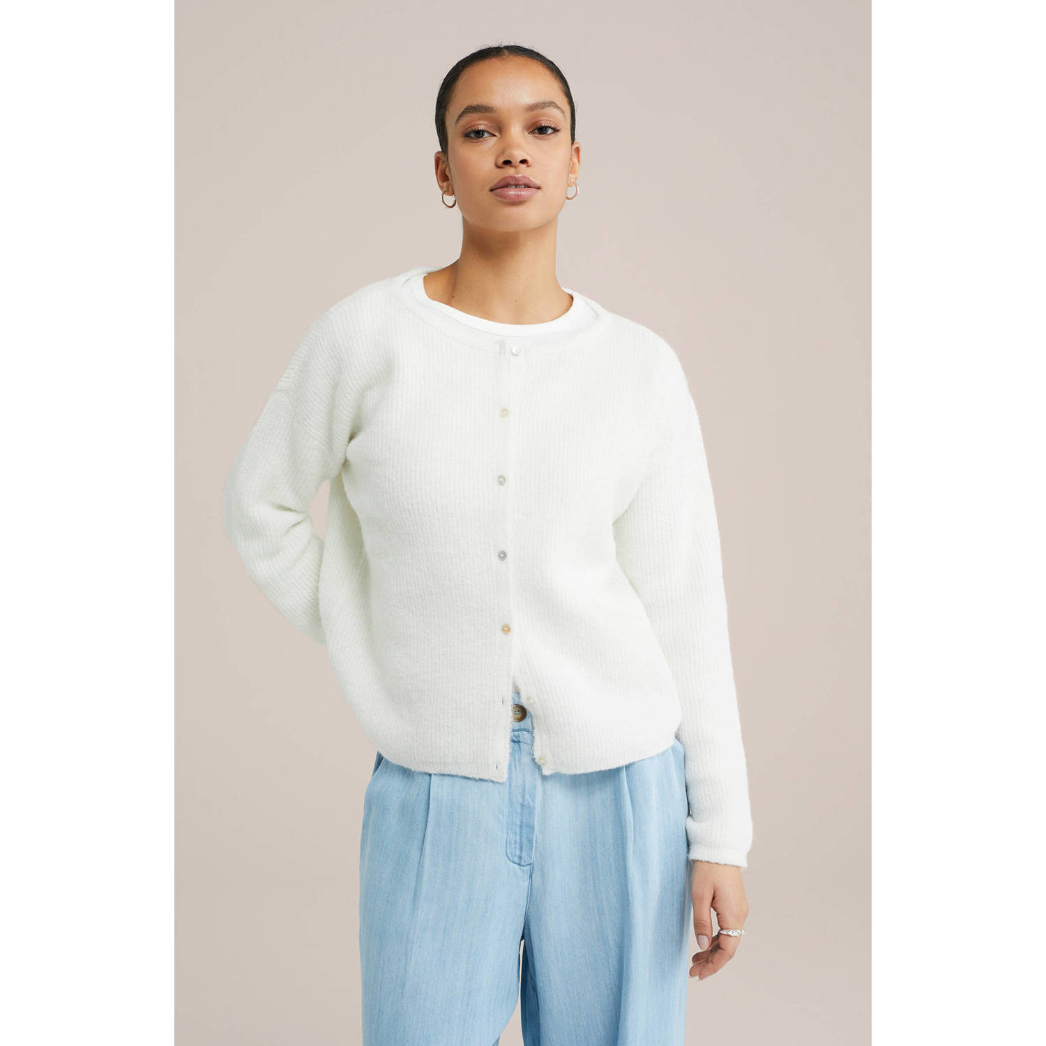 WE Fashion fijngebreid vest wit