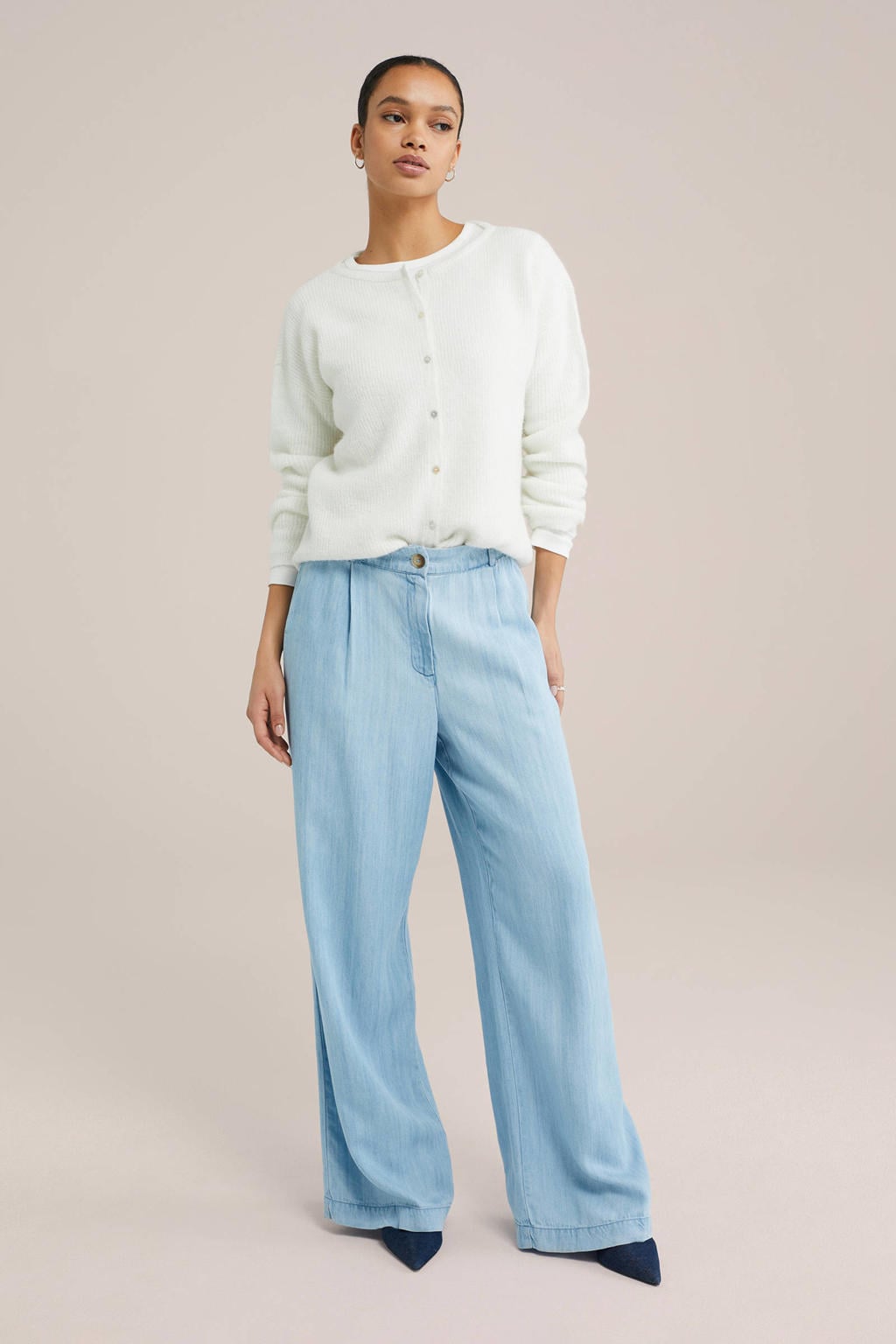 WE Fashion fijngebreid vest wit