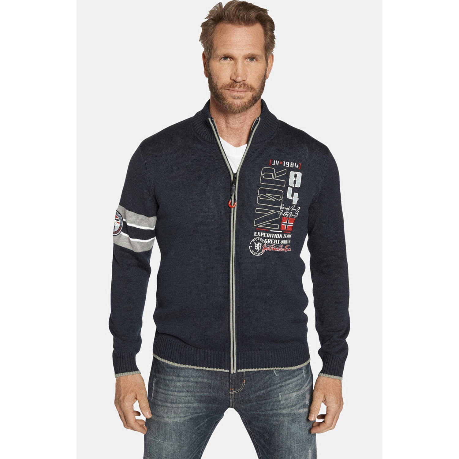 Jan Vanderstorm +FIT Collectie vest ROLUF Plus Size met printopdruk donkerblauw