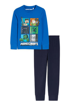   Minecraft pyjama met printopdruk hardblauw/d.blauw