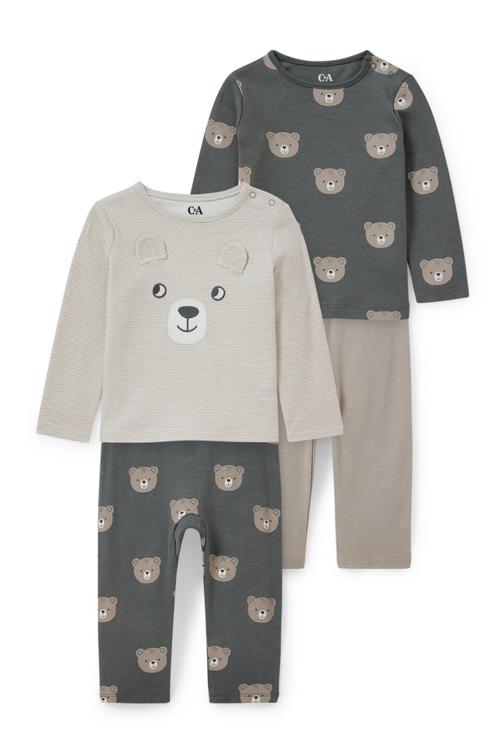 C&A Baby Club   baby pyjama - set van 2 beige/donkergrijs