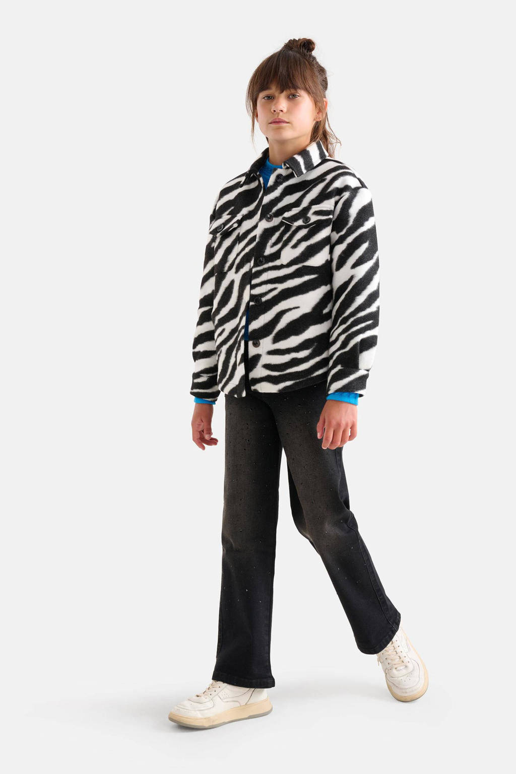 blouse Western met zebraprint zwart/wit