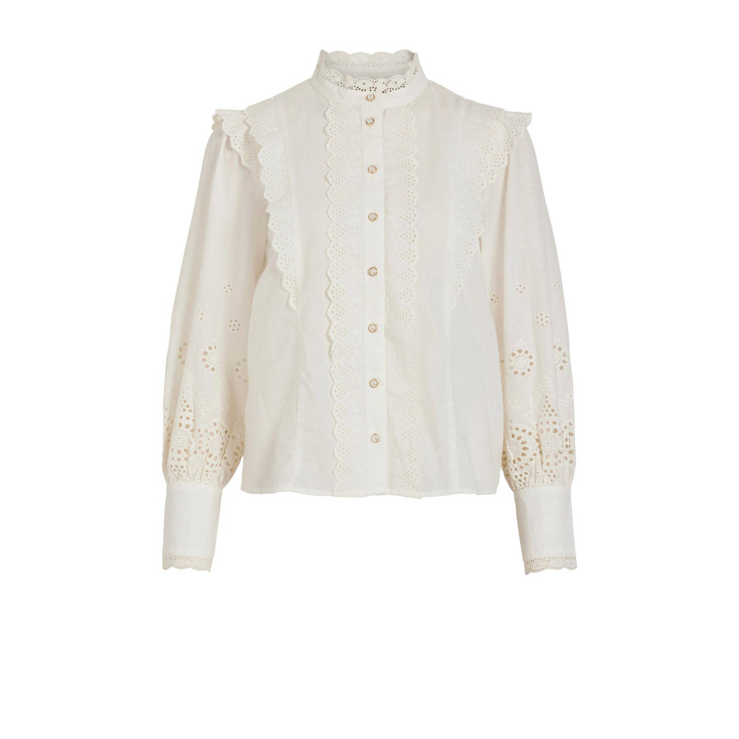 VILA Rouge by blouse VIEVANGLINE van biologisch katoen offwhite
