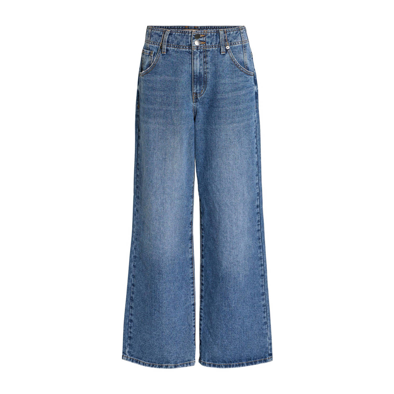 ROUGE EDIT Rouge by Vila cropped high waist wide leg jeans VINORMA medium blue denim