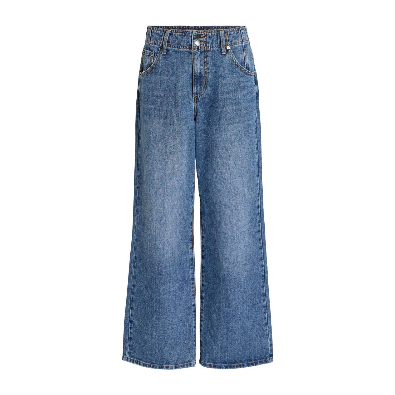 VILA Rouge by cropped high waist wide leg jeans VINORMA medium blue denim