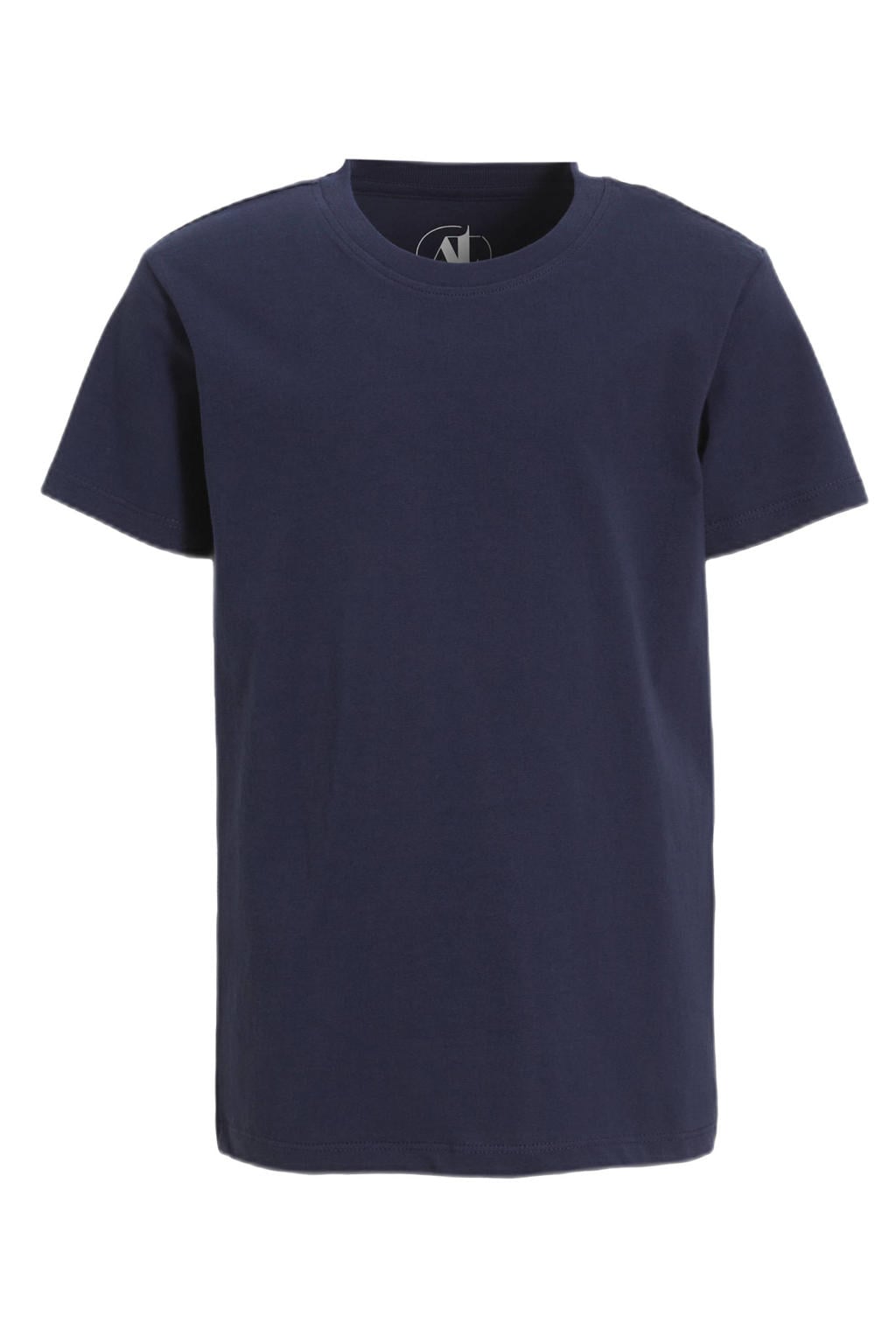 Donkerblauwe jongens Anytime T-shirt van katoen met effen, korte mouwen en ronde hals