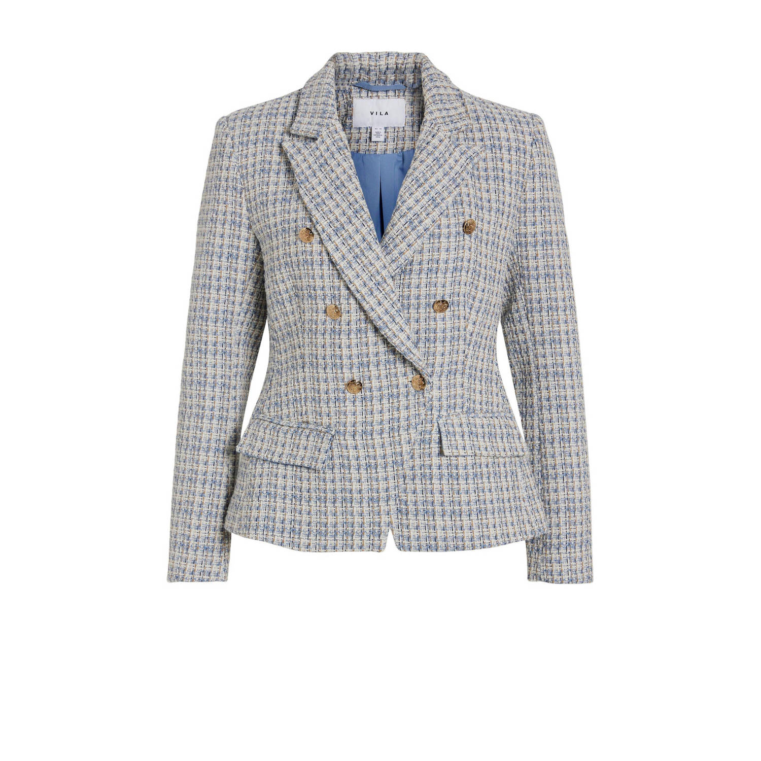 VILA getailleerde blazer VIRAMONY met all over print blauw ecru