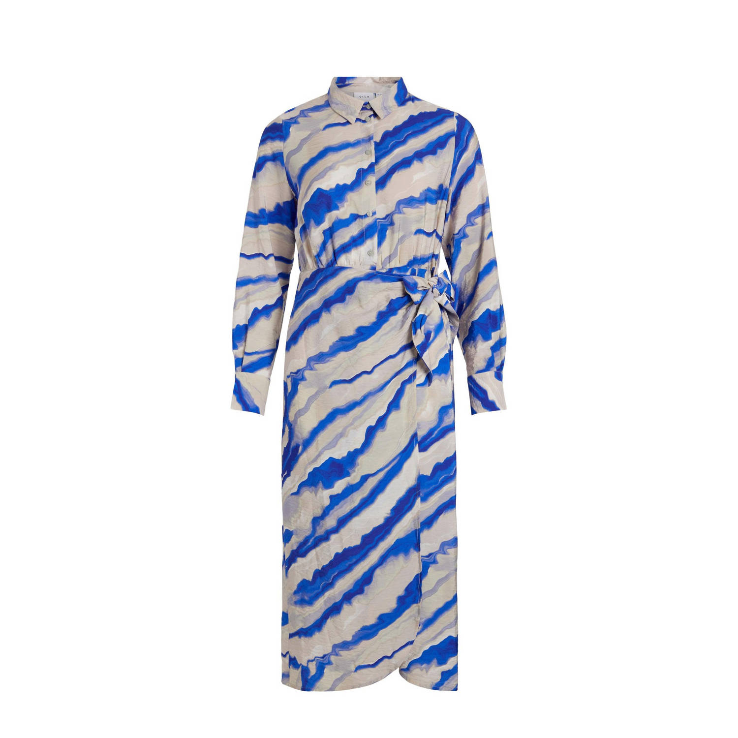 VILA blousejurk VIDOGMA met all over print en plooien grijs blauw