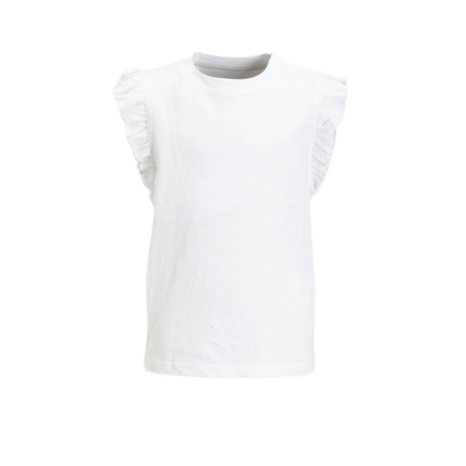 Anytime T-shirt met ruffle wit Meisjes Katoen Ronde hals Effen 110 116