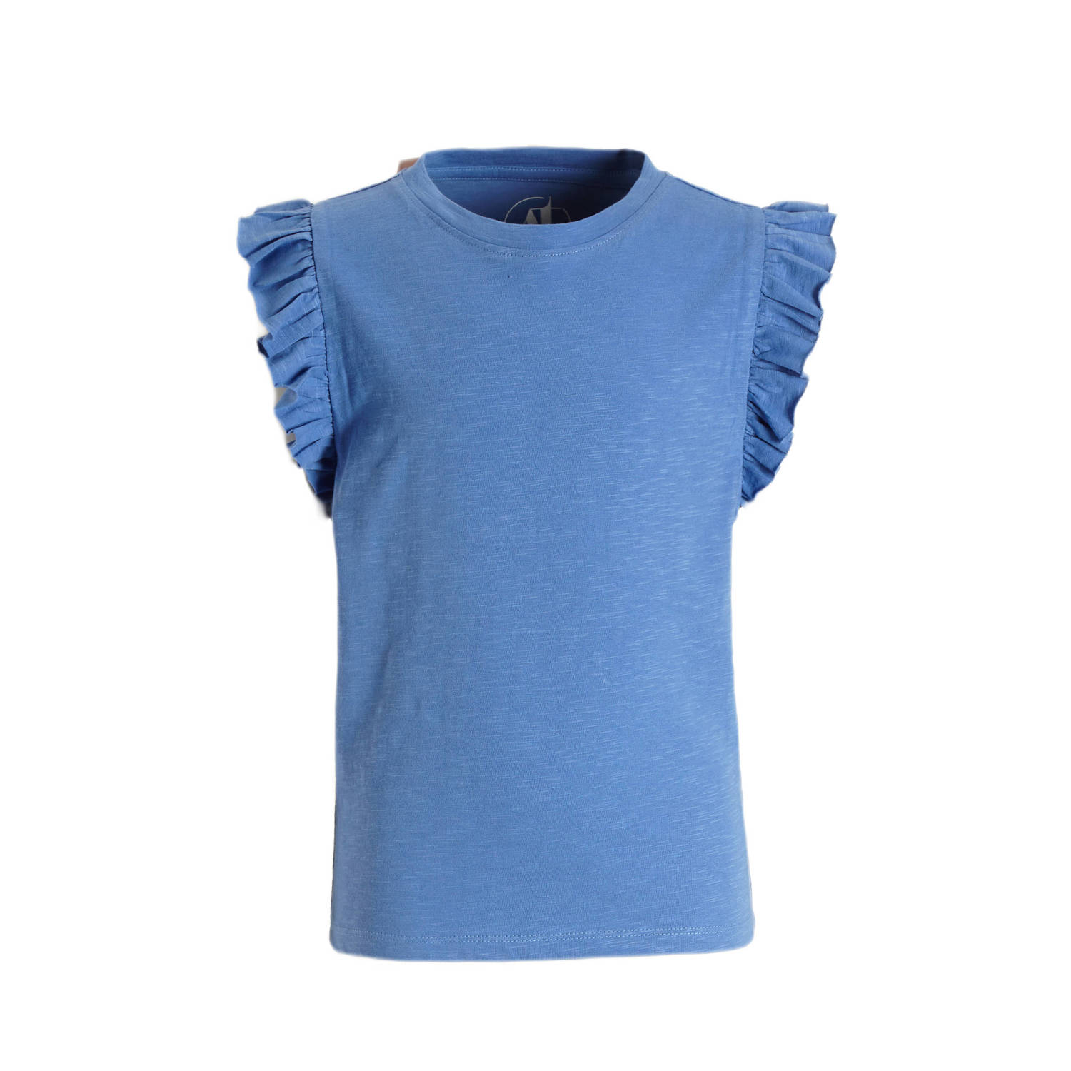 Anytime T-shirt met ruffle blauw Meisjes Katoen Ronde hals Effen 110 116