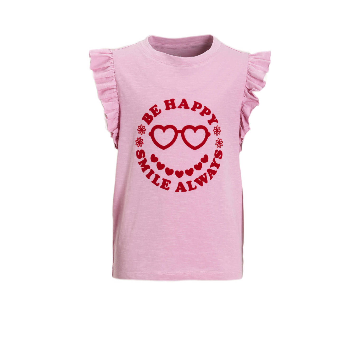 Anytime T-shirt met ruffle roze Meisjes Katoen Ronde hals Effen 122 128
