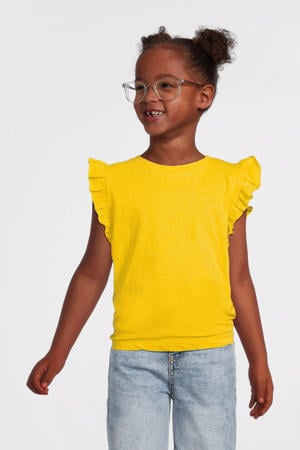 anytime T-shirt met ruffle geel