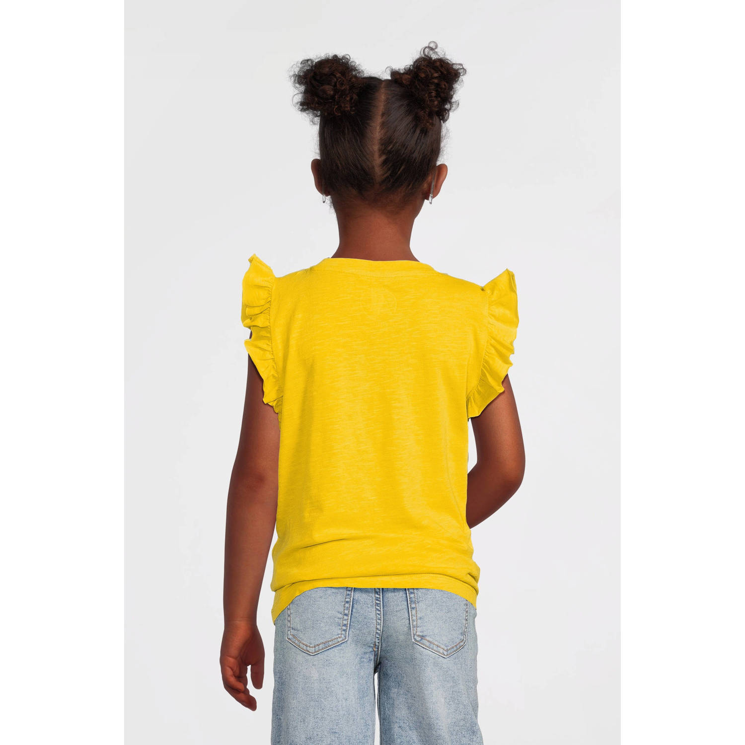 anytime T-shirt met ruffle geel