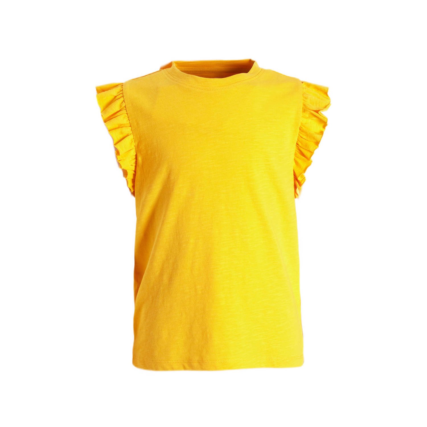Anytime T-shirt met ruffle geel Meisjes Katoen Ronde hals Effen 158 164