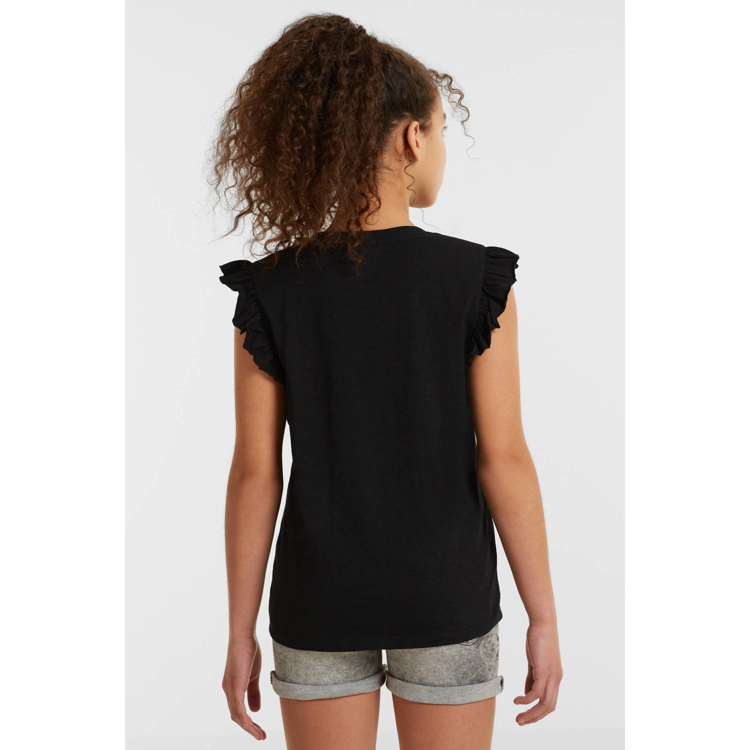 anytime T-shirt met ruffle zwart