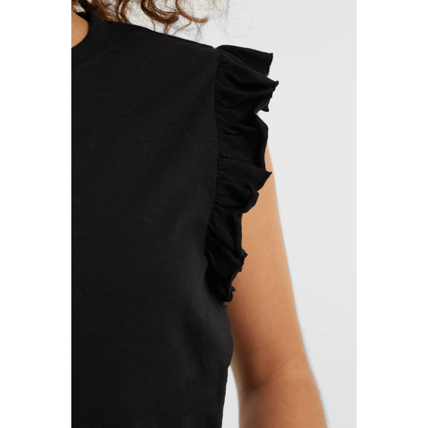 anytime T-shirt met ruffle zwart