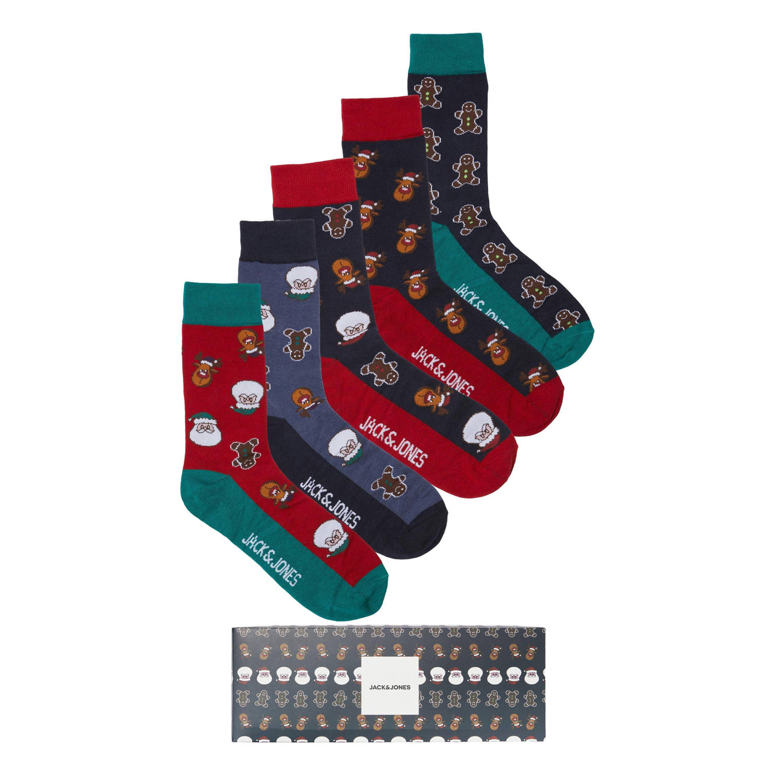 JACK & JONES giftbox sokken JACSWEET XMAS set van 5 multi