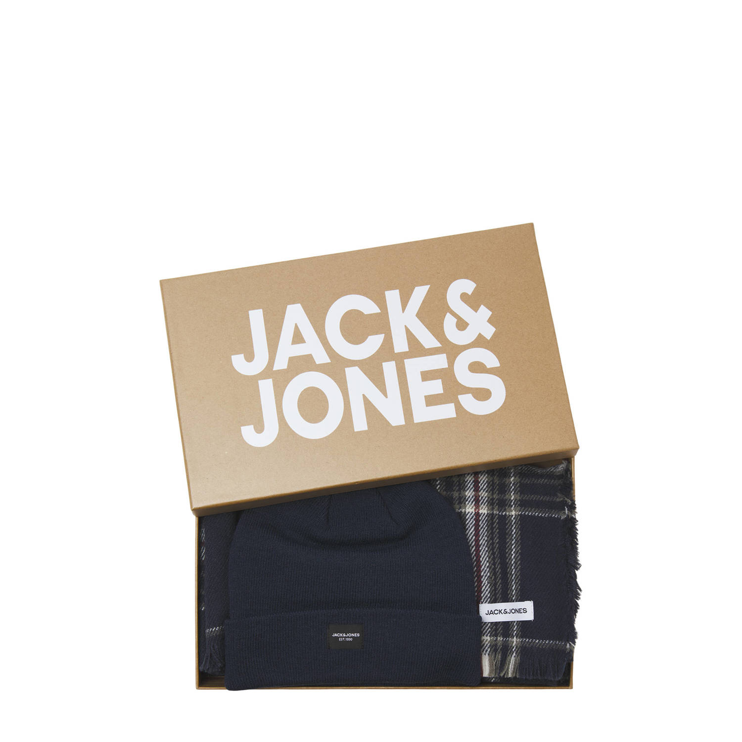 JACK & JONES giftbox muts + sjaal JACFROST donkerblauw