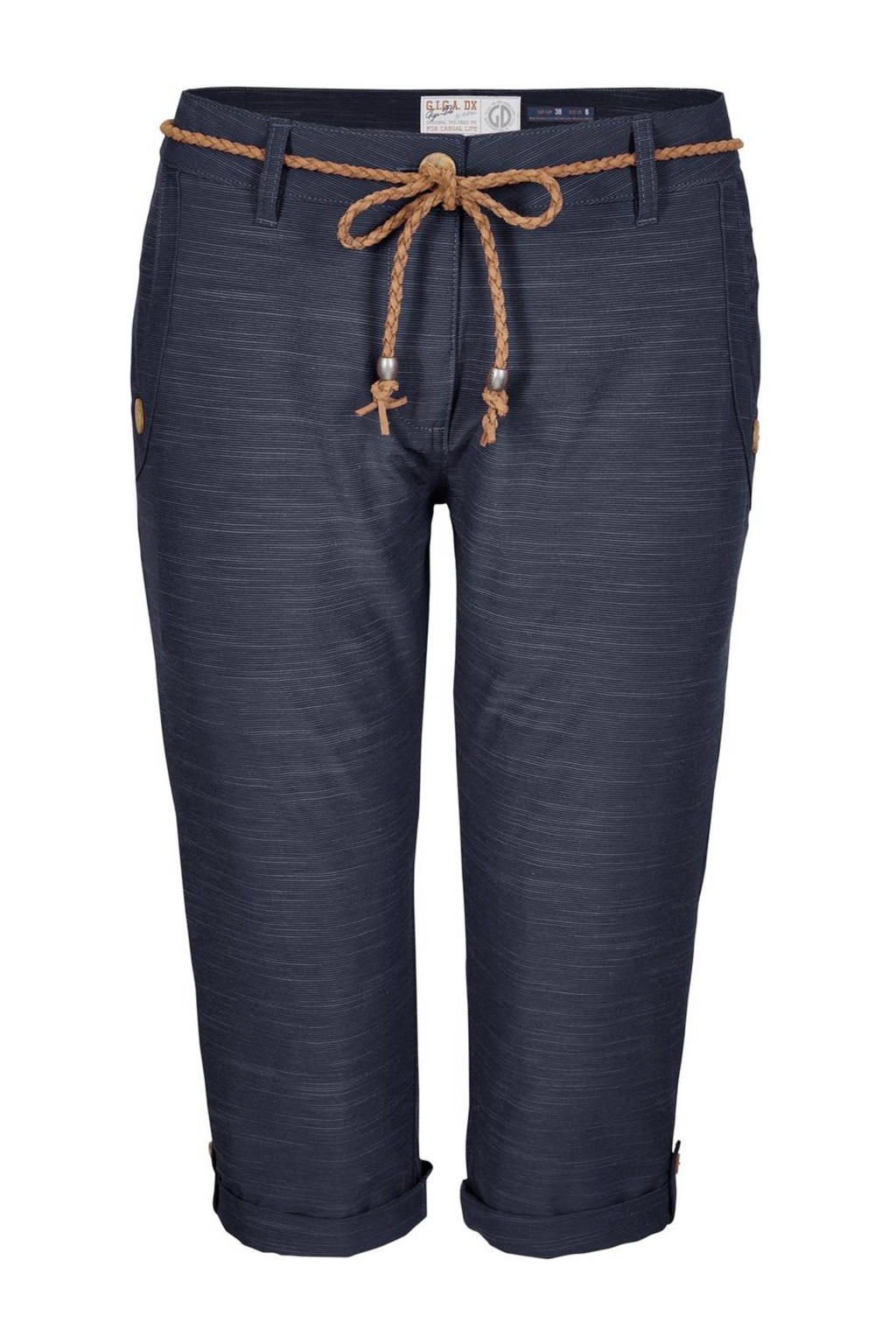 Donkerblauwe dames G.I.G.A. DX outdoor capri van katoen met regular waist, rits- en knoopsluiting en effen