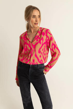 geweven blousetop met all over print roze/camel