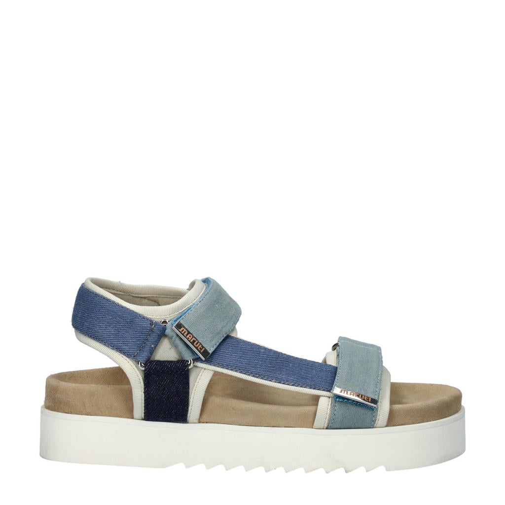 Beige en lilakleurige dames Maruti Beau sandalen van textiel met klittenband
